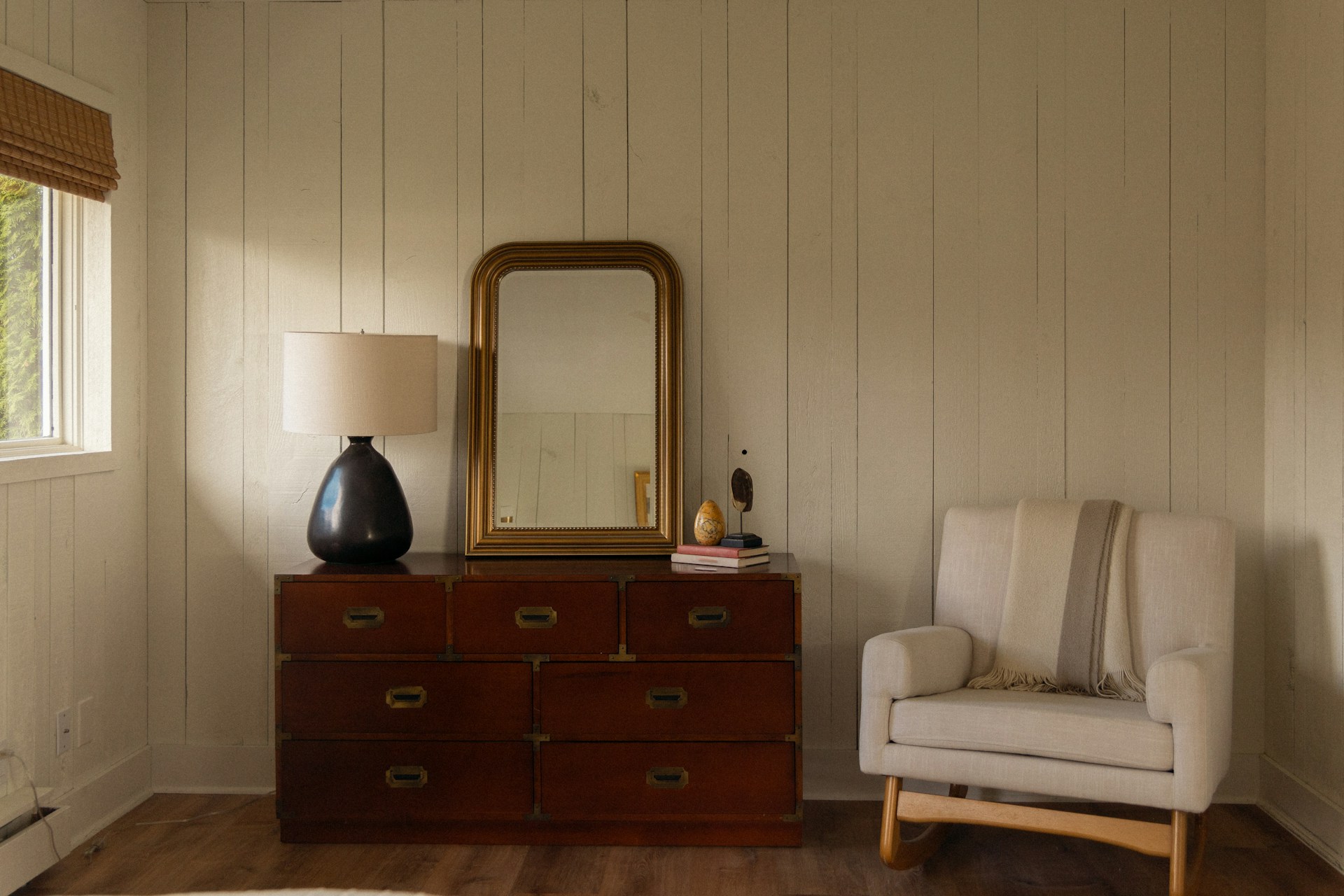 A living room with a chair